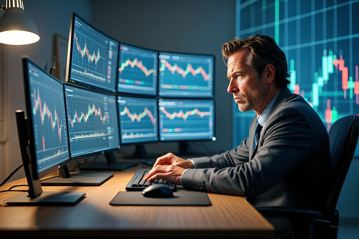 Trader lidando com as emoções enquanto opera no mercado financeiro, demonstrando foco, clareza e controle emocional durante o day trade